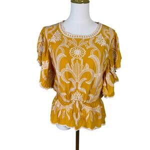 Solitaire Boho Embroidered Floral Top US Women's M